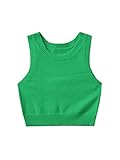 SOLY HUX Women's Ribbed Knit Pullover Sweater Vest Sleeveless Round Neck Knitwear Crop Tank Tops Pure Green L