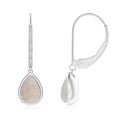 ANGARA Natural Opal Earrings for Women | Pear-Shaped Opal Solitaire Drop Earrings in 14K Solid Gold/Platinum | October Birthday, Anniversary, Gemstone Jewellery Gift