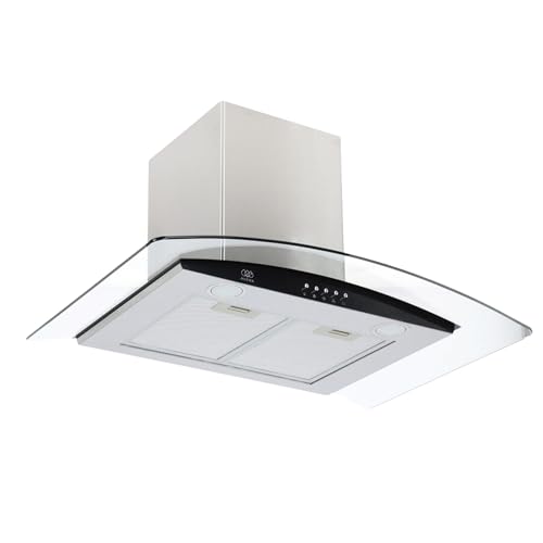Lista de Campanas de Acero Inoxidable para Cocina los mejores 10. 43 AVERA Campana de cocina 76 cm de pared, 3 velocidades, Luz LED, Filtro de carbón activado, Filtro de malla metálica lavable, Acero inoxidable y vidrio templado, Diseño curvo |...