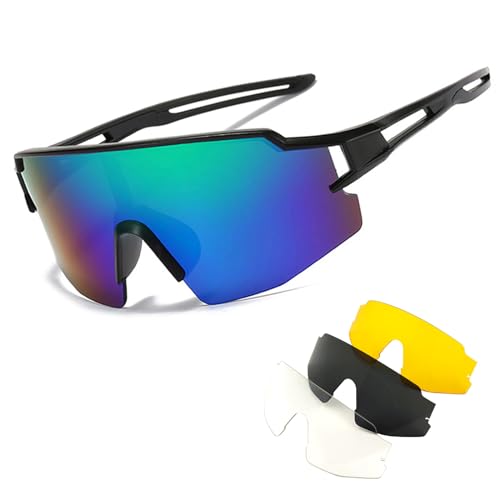 TaimeiMao Fahrradbrille für Herren Damen,mit 3 Wechselgläser,UV 400 Schutz,Schnelle Brille,Schnelle Sonnenbrille,Radbrille,Sportbrillen,für Outdoorsport Radfahren Rennrad Laufen Golf Angeln