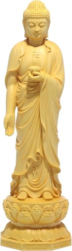 仏像 阿弥陀如来立像 高さ約20cm 天然木製(柘植ツゲ) 阿弥陀仏 阿弥陀様 木彫 彫刻