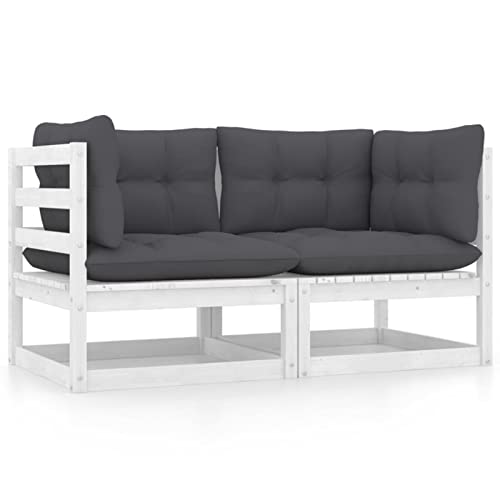 Homgoday Sofa Jardin Conjunto Jardin Sofa Jardin Exterior Sofá de jardín 2 plazas con Cojines Blanco Madera Maciza Pino Modelo De Dos plazas Blanco