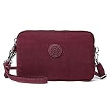 Mindesa Small Nylon Crossbody Bags Triple Zip Clutch Wallet Waterproof Lightweight Cell Phone Should