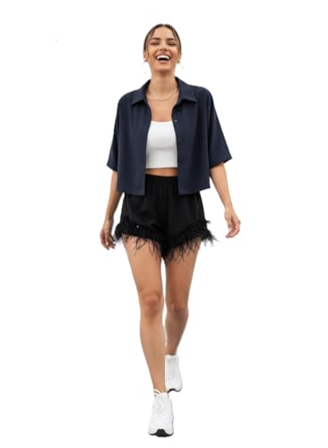 Image of Jacket for Women Stylish Cropped | Trendy Half Sleeve Button Down Casual Top | Loose Fit Shrug for Beach & Resort Outfits | Fashionable Lightweight Jacket (28 K-1-4)