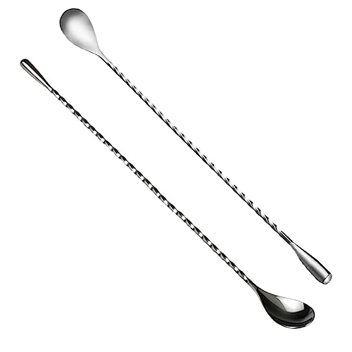 PRETYZOOM 2pcs Stainless Steel Bar Mixing Spoon Muddler Finely Processed Stirring Spoons for Cocktails Tea Non-slip Handle Silver Metal