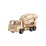 Holz-Modellbausatz LKW mit Plane, 27x9x9 cm, DIY 3D Puzzle, Militär-Truck mit Gearbox-Mechanik, Kreatives Montage-Spielzeug (Mischwagen)