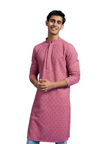 Image of DIWAS BY MANYAVAR Men's Viscose Embroidery|Sequin Work Kurta (Dusty Pink,L)