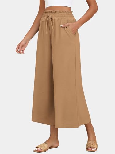 Women's Wide Leg Pants Dressy Casual Palazzo Pants with Pockets High Waisted Adjustable Tie Knot Loosel Pants4
