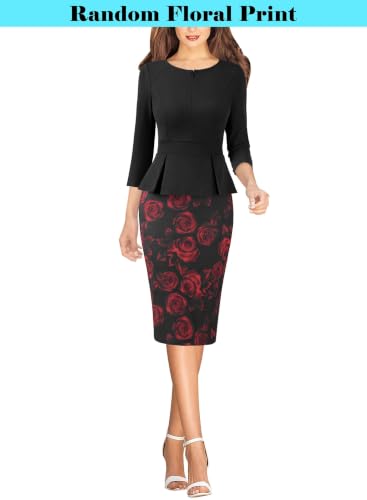 Image of VFSHOW Womens Work Business Office Front Zipper Peplum Church Sheath Dress