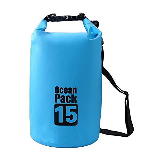 Acever Outdoor Dry Sack/Floating Waterproof Bag 2L/3L/5L/10L/15L/20L/30L for Boating, Kayaking, Hiking, Snowboarding, Camping, Rafting, Fishing and Backpacking (Blue, 15L)