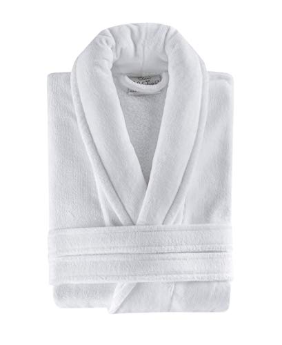 Classic Turkish Towels - Unisex Luxury Plush Velour Premium Cotton Bathrobe - Ultra Soft And Absorbent Long Robe (White) #TOP5