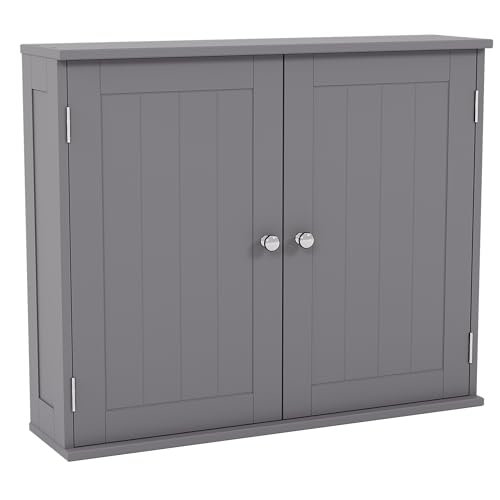 Bath Vida Priano Bathroom Cabinet Double Door Wall Mounted Storage Shelf, Grey