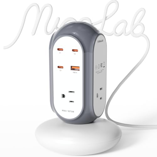 MiaoLab Torre Multitomas USB-C de Carga Rápida 7-en-1 100W, Estación de Carga de Escritorio con 3 USB-C, 1 USB-A y 3 Tomas AC, Protector Contra Sobretensión 1420J y Protección Contra Sobrecarga con Cable de Extensión Resistente miniatura 1