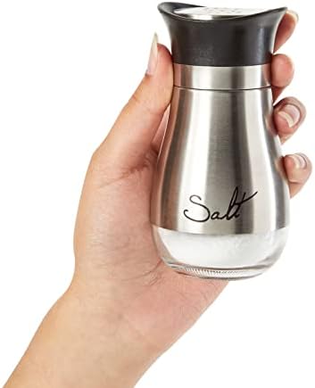 Juvale Salt and Pepper Shakers Set, Modern Stainless Steel and Glass Dispenser, 2 Pieces, 118 ml