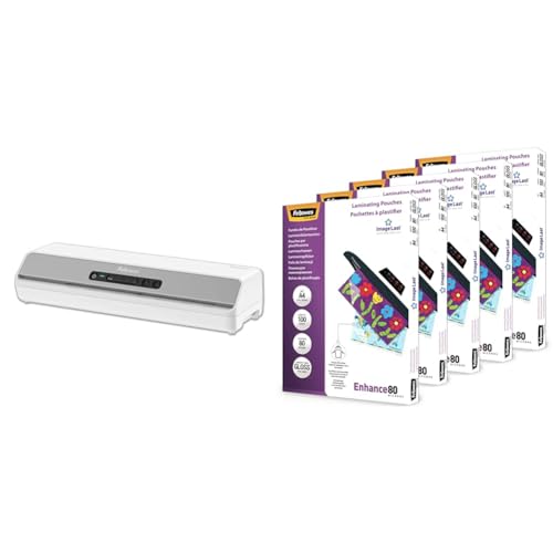 Image of Fellowes Amaris A3 Laminator Machine - Auto Shut Off & Sleep Mode – 80-175 Micron + Fellowes A4 Laminating Pouches - Gloss Finish - 500 Sheets, 2 x 80 Micron Finish