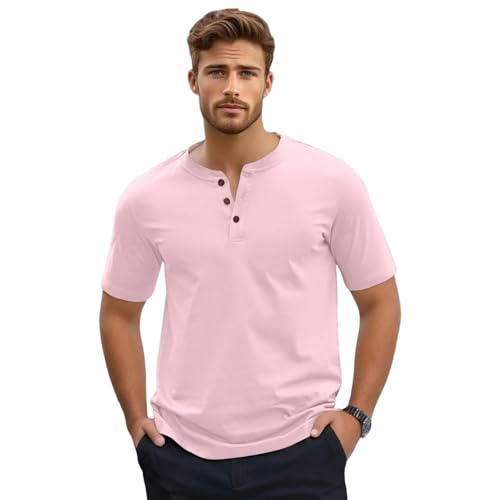 Mis Pedidos Oversize Trabajo Rosa Ropa Camiseta Oversize Hombre Gimnasio Henley Deporte Vintage Fit Cuello Panadero Manga Corta Camisetas Manga Corta Hombre Lisas T-Shirt Rosa L