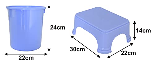 Image of Kuber Industries 2 Pieces Unbreakable Virgin Plastic Multipurpose Bathroom Dustbin & Stool Set (Blue)