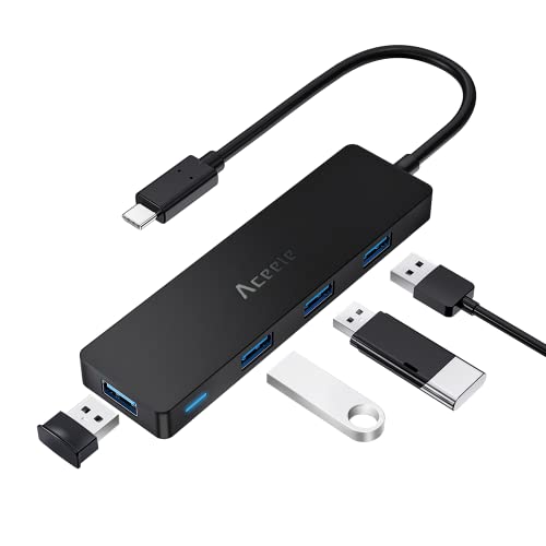 Aceele Hub USB C, Ultra Slim USB Tipo C Adaptador con 4 USB 3.0 Puertos Thunderbolt 3 Compatible para MacBook Pro 2018 2017 iMac, DELL XPS 15, Huawei P20 y más