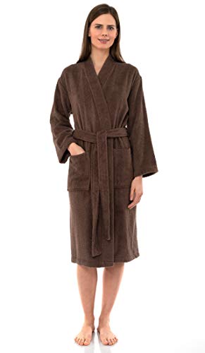 TowelSelections Women's Robe Turkish Cotton Terry Kimono Bathrobe Medium/Large Deep Taupe