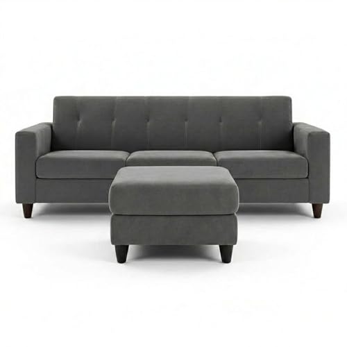 Image of Homeboy 4 Seater L Shape Sofa Set with Movable Ottoman | Flexible Left or Right Layout | Luxe Velvet Suede Fabric | Comfortable Seating | Modern Sofa for Living Room -Dark Grey