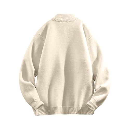Men's Quarter Zip Collar Fashion Knit Sweater, Fall Winter Fleece Lined Warm Heavy Pullover Long Sleeve Polo Sweaters