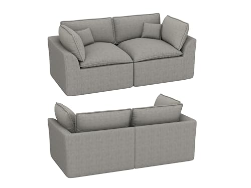 Image of SUNBURY 77 inch Corduroy Modular Loveseat, Boneless Cloud Couch with Exceptionally Thick Cushions, No Assembly Required 2 Seater Small Sofa for Bedroom and Apartment, Dark Grey