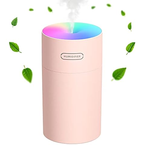 Mini Humidifier For Bedrooms Nurseries - Quiet Air Humidifier, 2 Mist Modes, Colourful Light + Night Light & Auto Shut-Off - Pink Cover