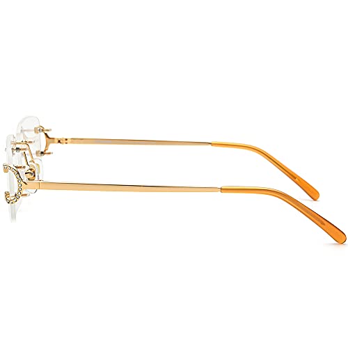 Image of HEPIDEM Vintage Style Rectangular Rimless Metal Eyeglasses for Men,New Frameless Zircon Diamonds Optical Glasses Frame