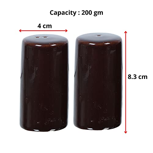 Image of QIMACPLUS Handcrafted Ceramic Salt and Pepper Shaker Set of 2 | Perfect Pour Holes for Kitchen, Dining Table, Picnic, Office, Restaurant, and Hotel (Brown)