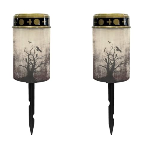 Image of 2 Pack Crow Solar Memorial Lights for Graves | Waterproof Solar Powered Grave Lights, LED Flameless Candle for Prayer Grave Lights for Cemetery Decor, Outdoor Use