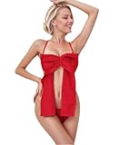 RNHGBB Sexy Unwrap Me Bow Lingerie for Women, Babydoll Lingerie Valentines Lingerie Red, Onesize 2-8