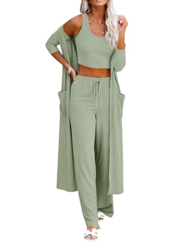 Image of Fessceruna Womens 3 Piece Lounge Pajamas Sets Cute Vacation Matching Set