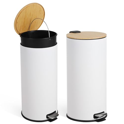 Caneca de basura redonda Takywep 30 L con tapa bambú
