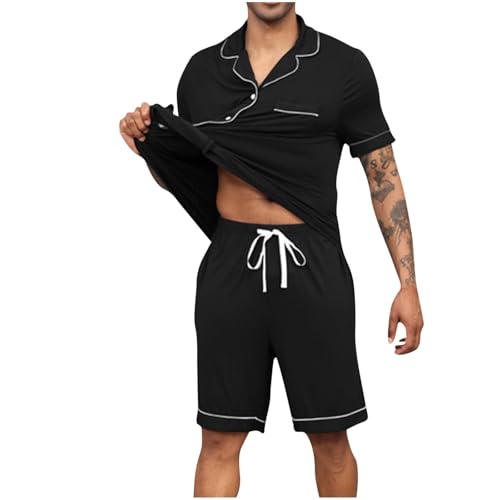 Xiaojmake Mens Modal Pajamas Sets Short Sleeve Lapel Button-Down Silk Satin Sleepwear Two Piece Silky Loungewear with Pockets4