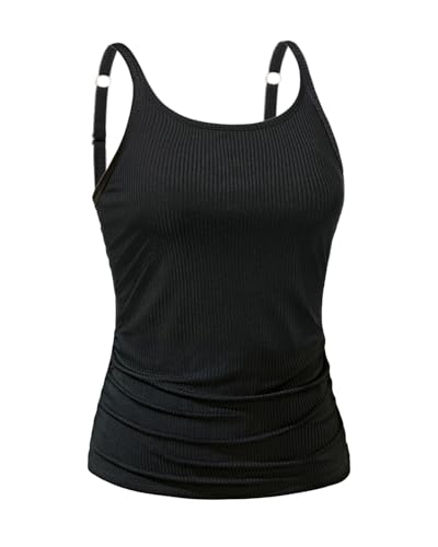 Women Tankini Top Only - Tummy Control Bathing Suit Top Ribbed Swim Tank No Bottom 20253