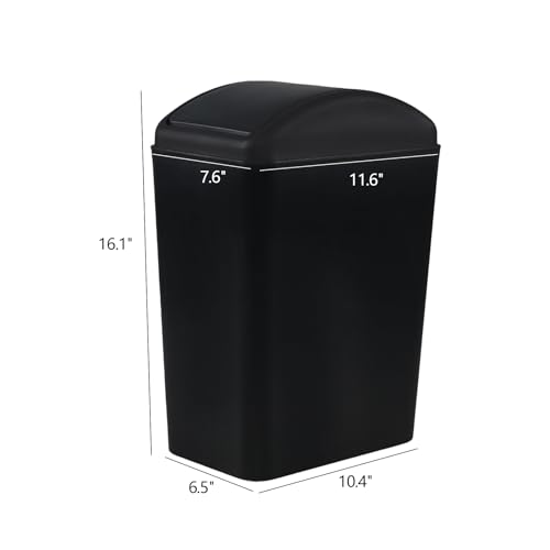 Image of 16 Liter Plastic Trash Can, Swing Top Garbage Bin Wastebasket (Black)