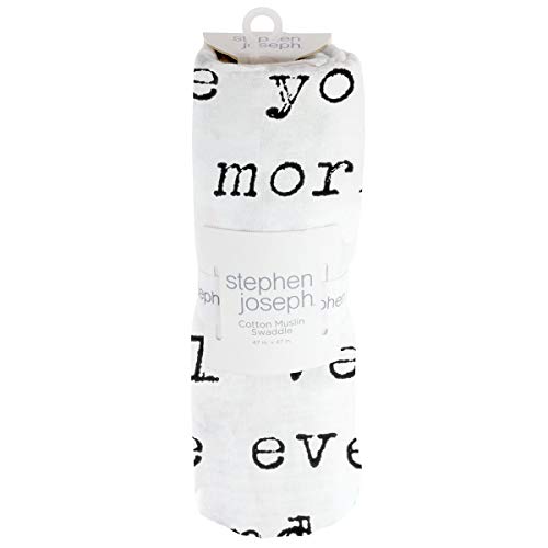 Image of Stephen Joseph, Muslin Swaddle Blanket for Baby Girls and Boys, Newborn Receiving Blanket for Swaddling, 100% Cotton Baby Swaddle Wrap, Receiving Swaddle Wrap, 47 x 47 inches, Love You