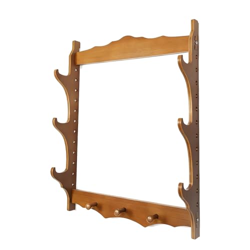 矢入れ フック付きの素朴な木製壁掛け弓ホルダー、省スペース設計 - 弓と矢のハンガーラック、自宅/アーチェリースタジオ/スタジアム/トレーニングホールに簡単に設置可能(3-layer)