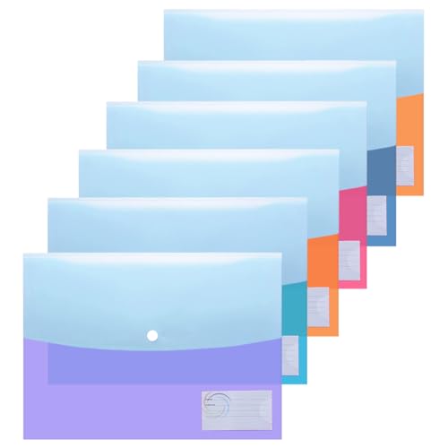 Image of Shuban 6 Pcs My Clear Plastic Gazette Folder FS /Legal Heavy Duty Twin Double Pocket Document File Bag, Envelope Holder Storage Case, Snap Button Organizer (Assorted Color)