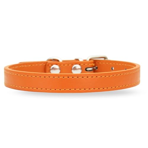 [LaLUCA GOODS] 犬 首輪 猫 首輪 鈴 定番 スタンダード PU レザー シンプル 小型犬 中型犬 ドッグ 散歩 カラフル オレンジ（鈴なし） S