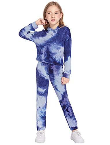 Hopeac Little Girls Tie Dye Set Clothes Outfits Jogger Sweatsuits Tracksuits Sweatshirts Hoodies Pants Sets Size 5-6 Years #TOP1