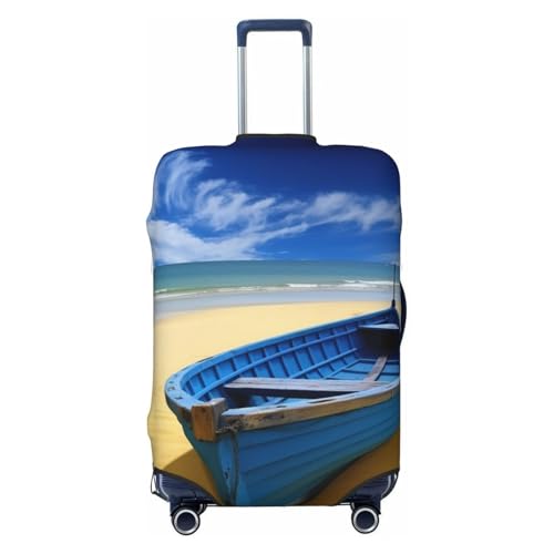 Blue sky yellow beach boat Luggage Cover Washable Suitcase Covers Tsa Approved Elastic Spandex Suitcase Protector Anti-Scratch Travel Baggage Cover Fit 18-32 Inch Luggage