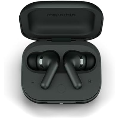 Motorola Moto Buds+ Headphones with Sound by Bose, Dual Dynamic Drivers and Optimal Resolution Sound, Dolby Head Tracking and Dolby Atmos, Dynamic Active Noise Cancellation - Black