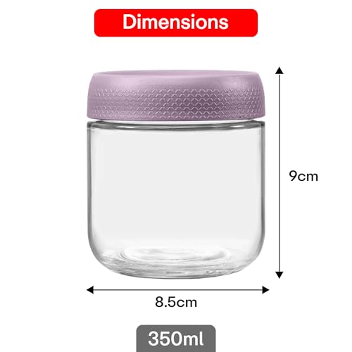 Image of Rioware Storage Glass Jar, Set of 6, 350 ml Each, Transparent, BPA Free, Storage Jar, Kitchen Organizer Modular, Multipurpose Cookies Jar,Purple