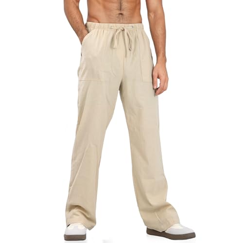 Pantalon en lin homme respirant et fluide à cordon de serrage
