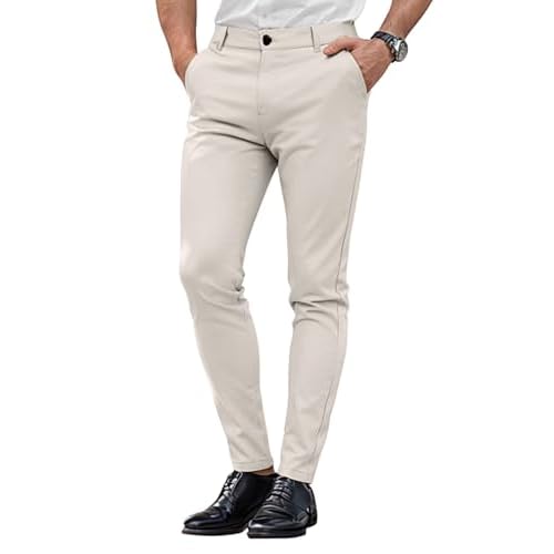 Mens Dress Pants Slim Fit Stretch Fashion Plaid Pant Skinny Leg 36W x 30L Lvory