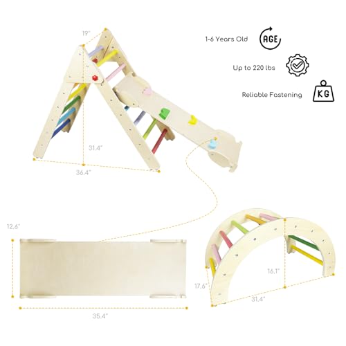 Image of Beipoo Toddler Climbing Toys, Foldable Pikler Triangle Set, Montessori Wooden Climbing Set for Baby, Kids Indoor Climbing Ladder, Baby Playground Play Gym Gift for Boys Girls
