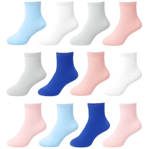 Nakloe - 12 Paires - Chaussette fille - Chaussette enfant - Soquette enfants coton et respirantes (FR/ES, Numérique, 23, 27, Taille normale, Multicolore)