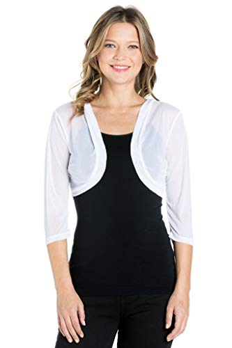 Image of Fashion Secrets Junior`s Sheer Chiffon Bolero Shrug Jacket Cardigan 3 /4 Sleeve (XXX-Large, White)