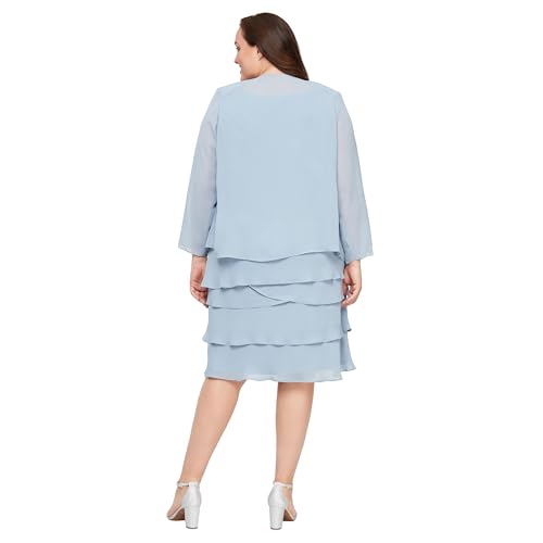 Image of S.L. Fashions Women's Mother of The Bride Tiered Jacket Dress with Shoulder Embellishment